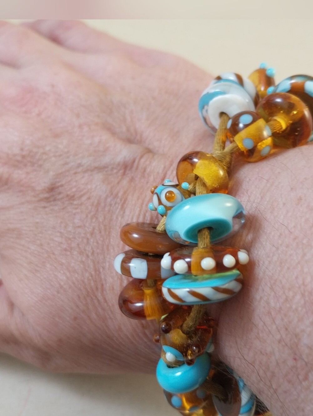 Vintage Lampwork Turquoise and Amber Glass Bead Bracelet - Picture 10 of 10